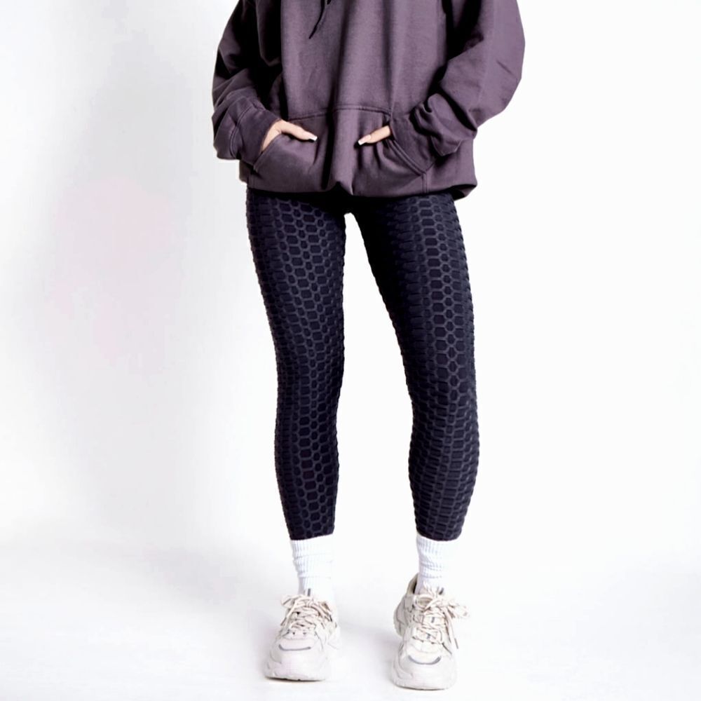 Black Premium Waffle Active Ruched Bum Leggings